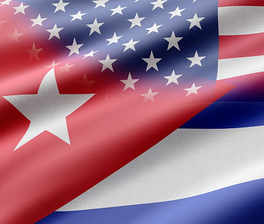 Graphic combining the flags of the U.S. and Cuba